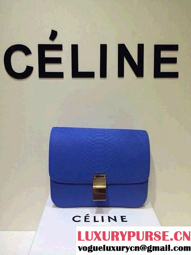 Celine Box Python Pattern Flap Bag Blue