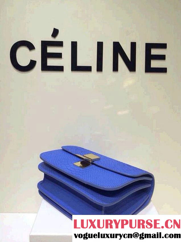Celine Box Python Pattern Flap Bag Blue