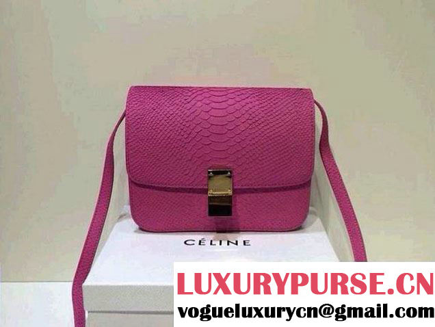 Celine Box Python Pattern Flap Bag Fushia