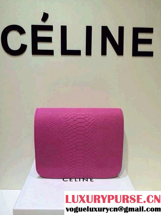 Celine Box Python Pattern Flap Bag Fushia