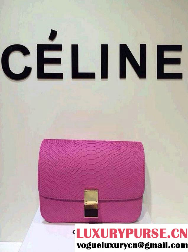 Celine Box Python Pattern Flap Bag Fushia