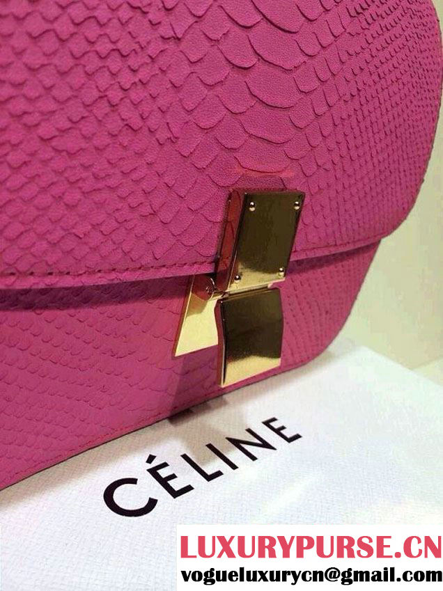 Celine Box Python Pattern Flap Bag Fushia