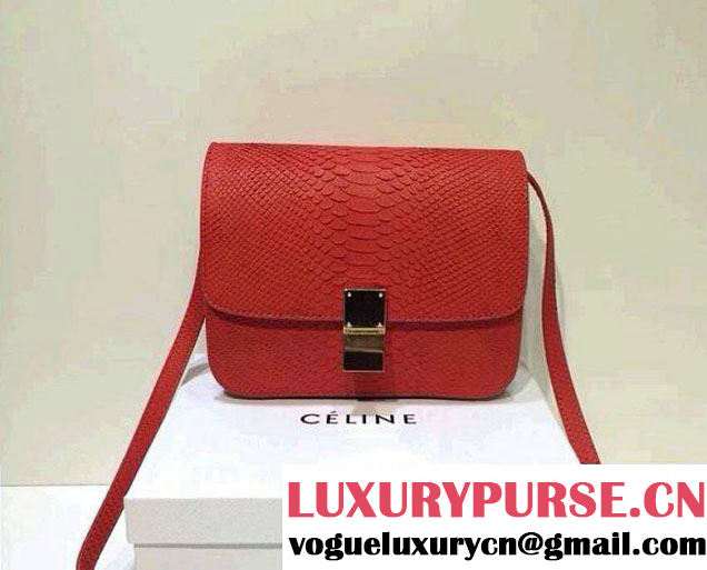 Celine Box Python Pattern Flap Bag Red