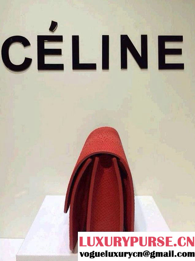 Celine Box Python Pattern Flap Bag Red