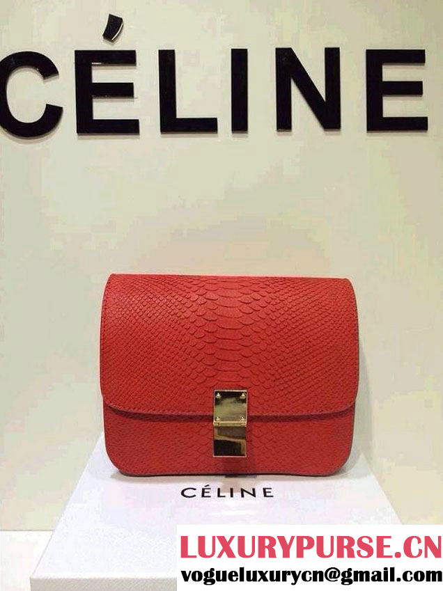 Celine Box Python Pattern Flap Bag Red