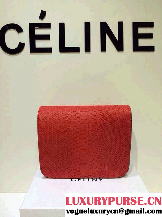 Celine Box Python Pattern Flap Bag Red