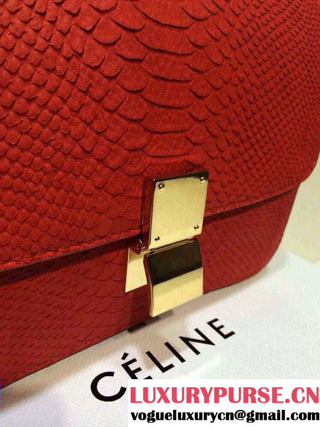 Celine Box Python Pattern Flap Bag Red