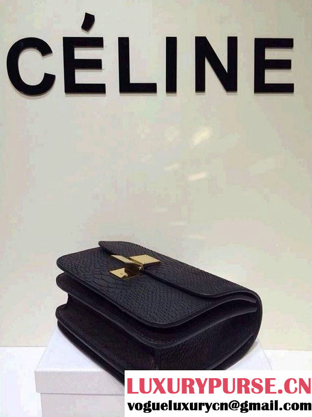 Celine Box Python Pattern Flap Bag Black