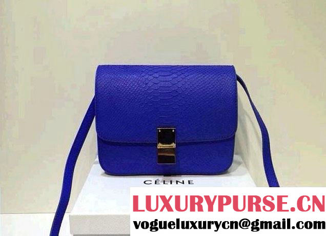 Celine Box Python Pattern Flap Bag Royal Blue