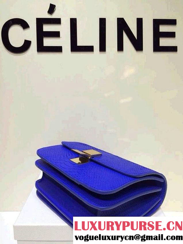 Celine Box Python Pattern Flap Bag Royal Blue