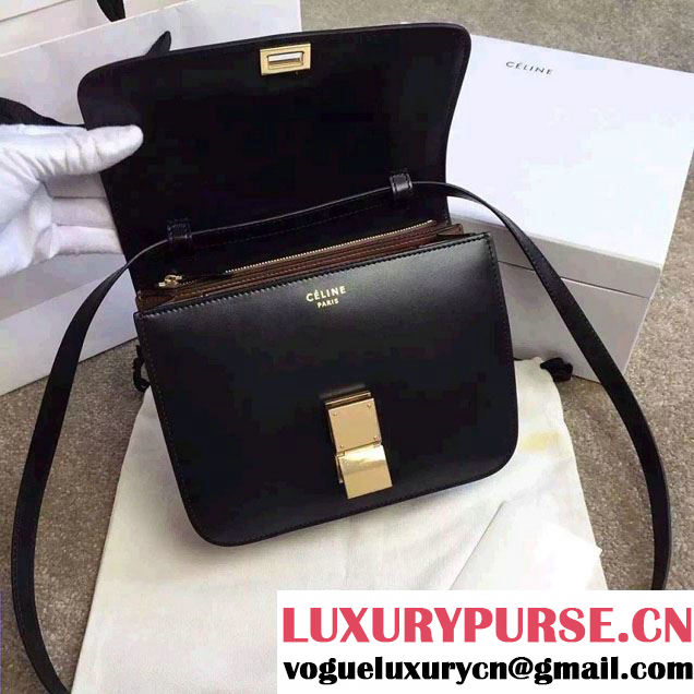 Celine Bicolour Classic Box Calfskin Bag Black/Brown 2015