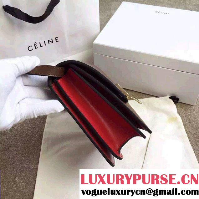 Celine Bicolour Classic Box Calfskin Bag Brown/Red 2015