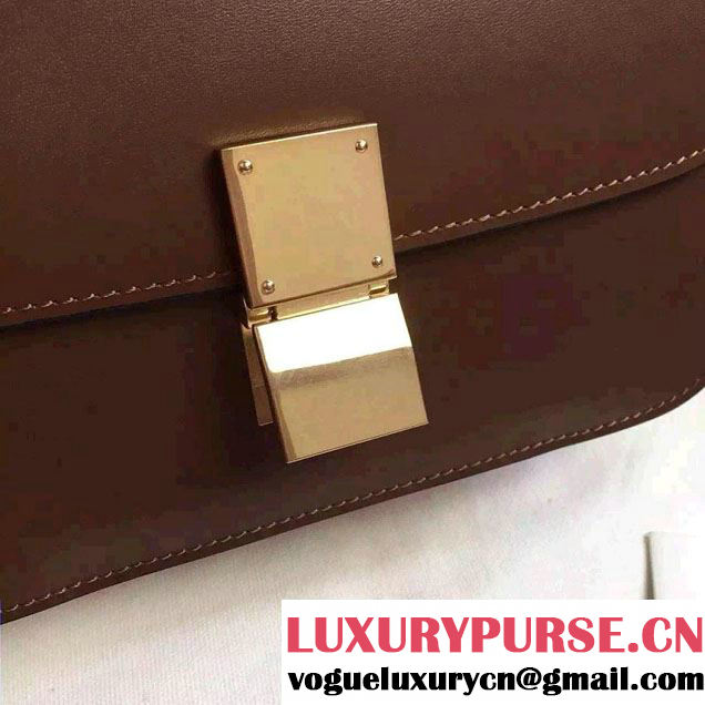 Celine Bicolour Classic Box Calfskin Bag Brown/Red 2015