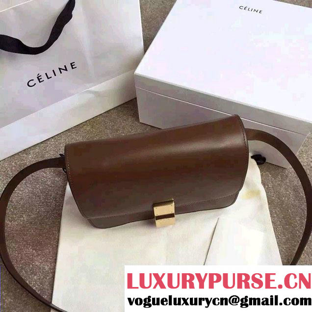 Celine Bicolour Classic Box Calfskin Bag Brown/Red 2015