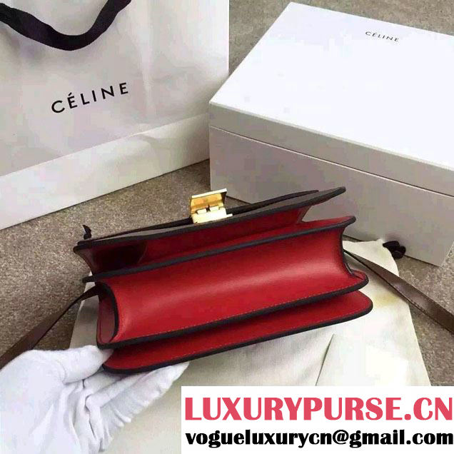 Celine Bicolour Classic Box Calfskin Bag Brown/Red 2015