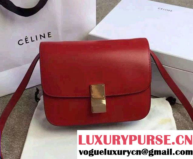 Celine Bicolour Classic Box Calfskin Bag Red/Black 2015