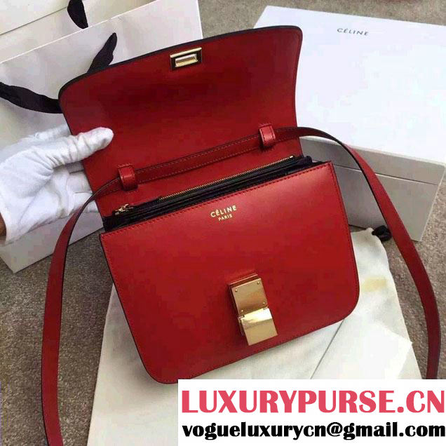 Celine Bicolour Classic Box Calfskin Bag Red/Black 2015