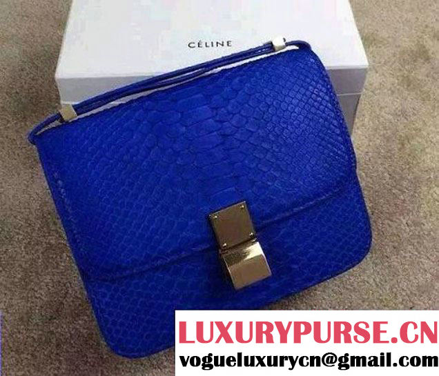 Celine Python Leather Classic Box Bag Blue 2015