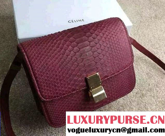 Celine Python Leather Classic Box Bag Dark Red 2015