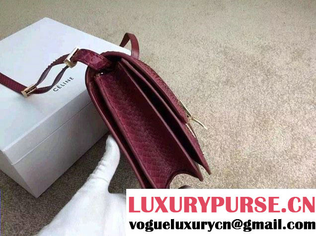 Celine Python Leather Classic Box Bag Dark Red 2015