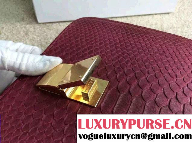 Celine Python Leather Classic Box Bag Dark Red 2015