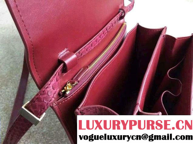 Celine Python Leather Classic Box Bag Dark Red 2015