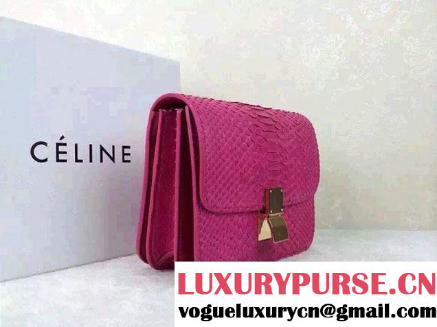 Celine Python Leather Classic Box Bag Fuchsia 2015