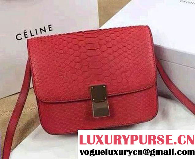 Celine Python Leather Classic Box Bag Red 2015