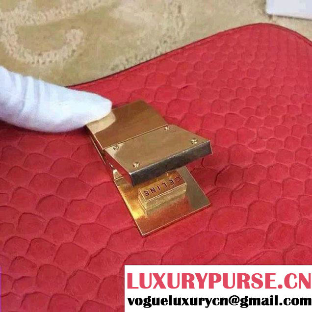 Celine Python Leather Classic Box Bag Red 2015