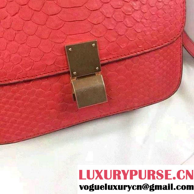 Celine Python Leather Classic Box Bag Red 2015