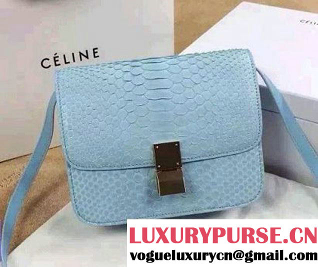 Celine Python Leather Classic Box Bag Baby Blue 2015