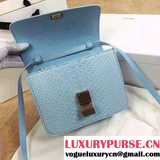 Celine Python Leather Classic Box Bag Baby Blue 2015