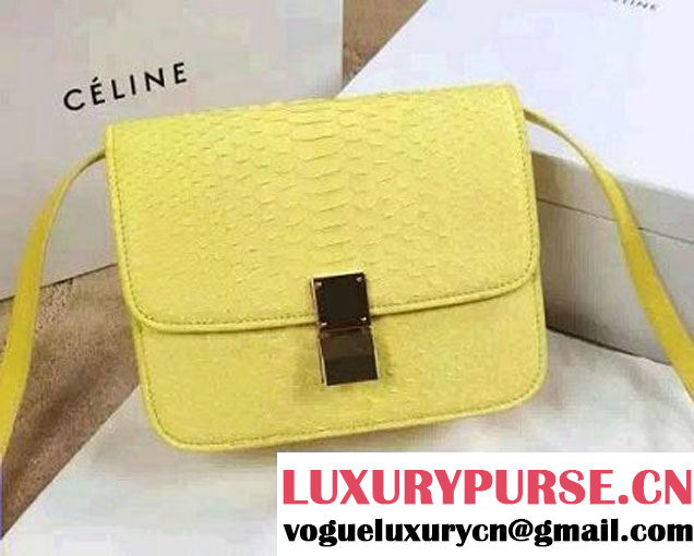 Celine Python Leather Classic Box Bag Yellow 2015