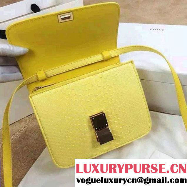 Celine Python Leather Classic Box Bag Yellow 2015