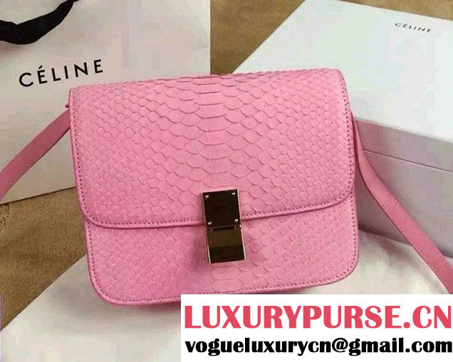 Celine Python Leather Classic Box Bag Pink 2015