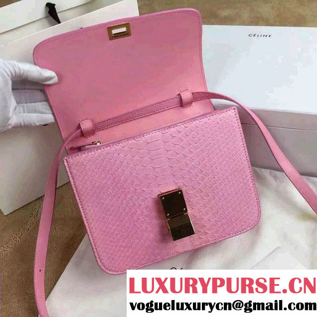 Celine Python Leather Classic Box Bag Pink 2015