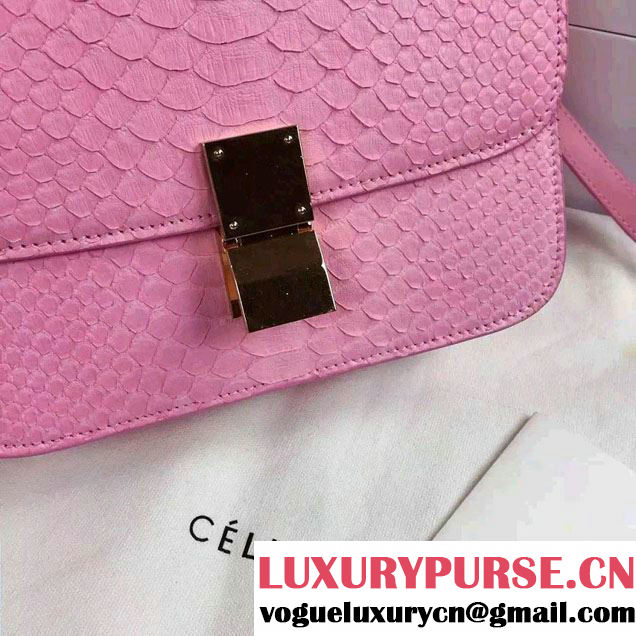 Celine Python Leather Classic Box Bag Pink 2015