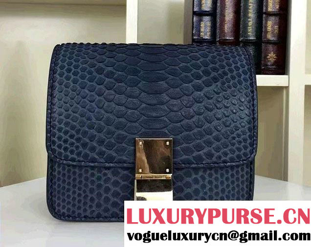 Celine Python Leather Classic Box Small Bag Dark Blue 2016