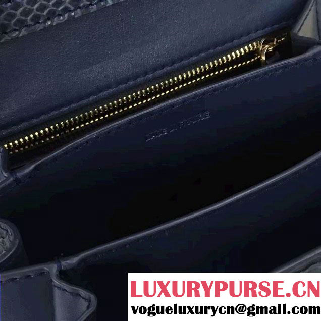 Celine Python Leather Classic Box Small Bag Dark Blue 2016