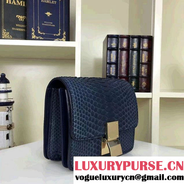 Celine Python Leather Classic Box Small Bag Dark Blue 2016