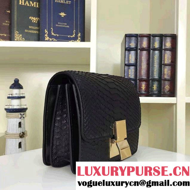 Celine Python Leather Classic Box Small Bag Black 2016