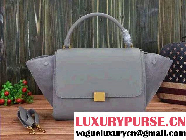 Celine Trapeze Top Handle Bag Nubuck Leather Gray 2015