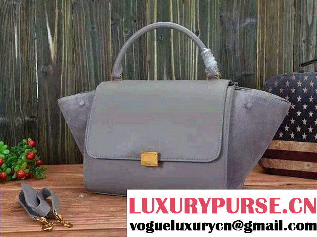 Celine Trapeze Top Handle Bag Nubuck Leather Gray 2015