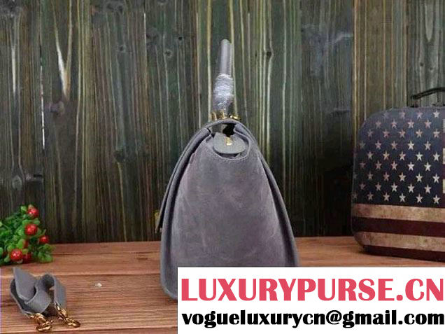 Celine Trapeze Top Handle Bag Nubuck Leather Gray 2015