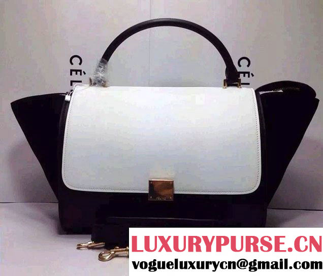 Celine Trapeze Top Handle Bag Nubuck Leather White/Black 2015