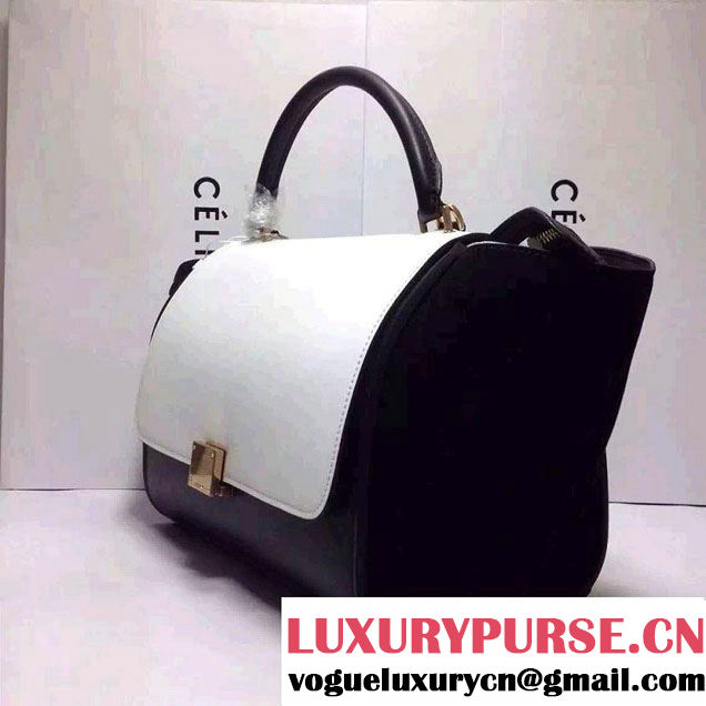 Celine Trapeze Top Handle Bag Nubuck Leather White/Black 2015