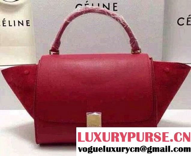 Celine Trapeze Top Handle Bag Nubuck Leather Red 2015