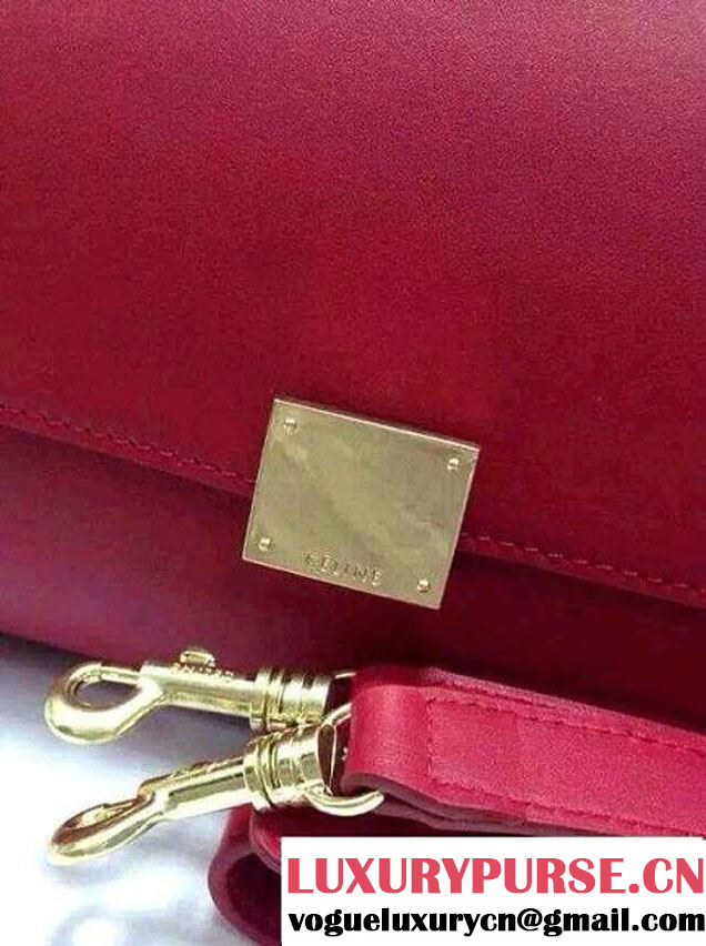Celine Trapeze Top Handle Bag Nubuck Leather Red 2015