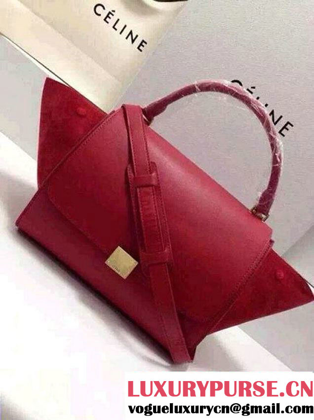 Celine Trapeze Top Handle Bag Nubuck Leather Red 2015