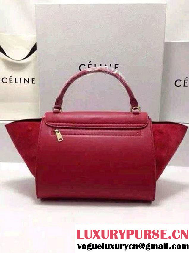 Celine Trapeze Top Handle Bag Nubuck Leather Red 2015